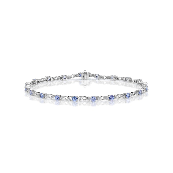 925 Sterling Silver Lab Diamond and Tanzanite Claw Set Link Bracelet - Image 1