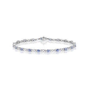 925 Sterling Silver Lab Diamond and Tanzanite Claw Set Link Bracelet