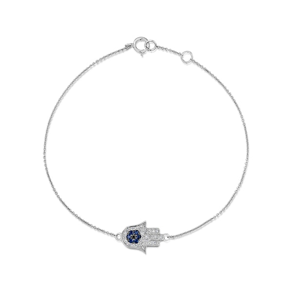 Hamsa Hand Sapphire and Lab Diamond Bracelet in 925 Sterling Silver - Image 1