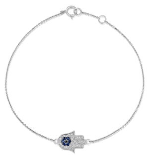 Hamsa Hand Sapphire and Lab Diamond Bracelet in 925 Sterling Silver