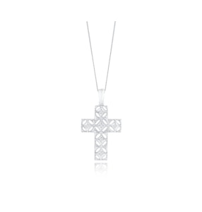 0.10ct Diamond Filigree Cross Necklace in 9K White Gold