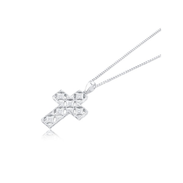 0.10ct Diamond Filigree Cross Necklace in 9K White Gold - Image 2
