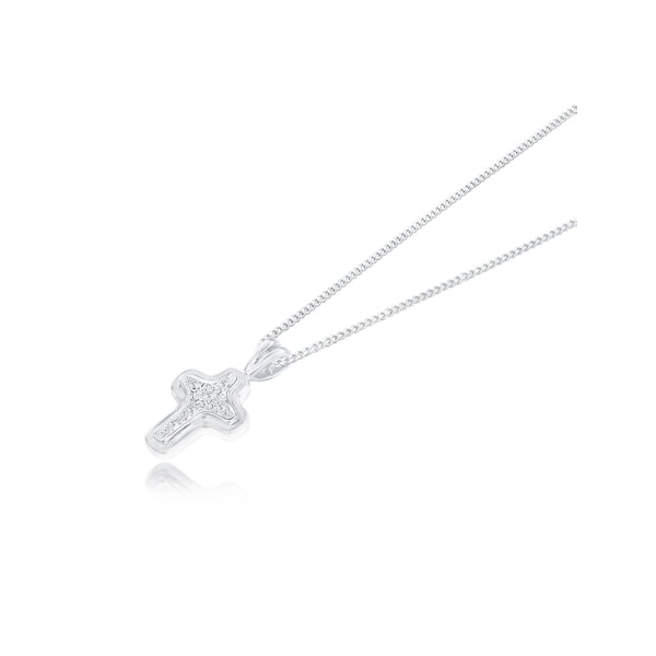 Diamond Cross Necklace with Curved Edges in 9K White Gold - Image 2