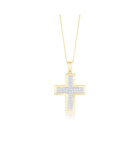 0.26ct Diamond Pave Cross Necklace in 9K Gold