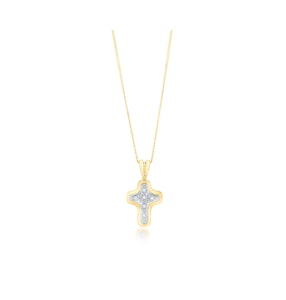 Diamond Cross Necklace with Curved Edges in 9K Gold