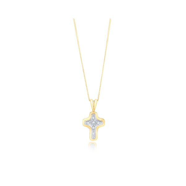 Diamond Cross Necklace with Curved Edges in 9K Gold - Image 1