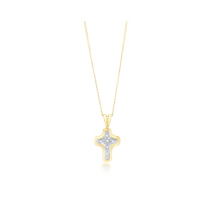 Diamond Cross Necklace with Curved Edges in 9K Gold