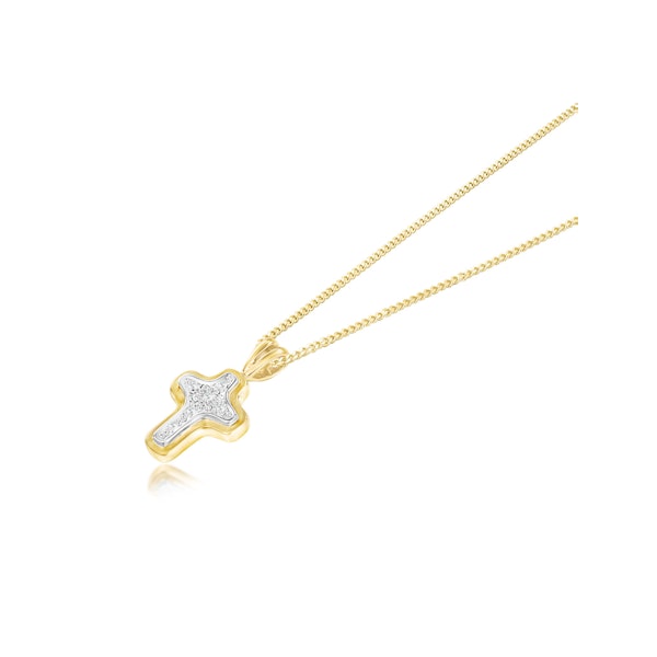 Diamond Cross Necklace with Curved Edges in 9K Gold - Image 2