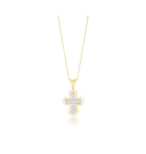 Diamond Cross Necklace with Rounded Edges in 9K Gold