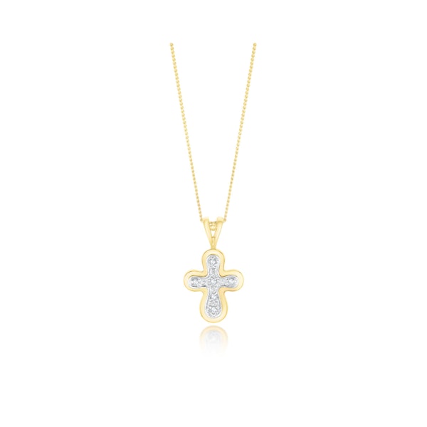 Diamond Cross Necklace with Rounded Edges in 9K Gold - Image 1