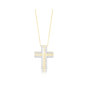 0.45ct Pave and Inlaid Diamond Cross Necklace in 9K Gold