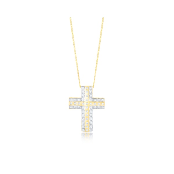 0.45ct Pave and Inlaid Diamond Cross Necklace in 9K Gold - Image 1