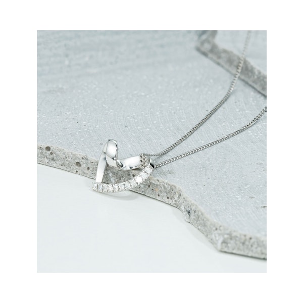Heart Pendant Necklace 0.10ct Diamond 9K White Gold - Image 5