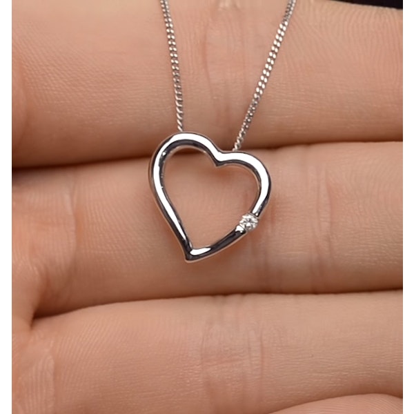 Diamond Heart Pendant Necklace 0.03ct 9K White Gold - Image 3