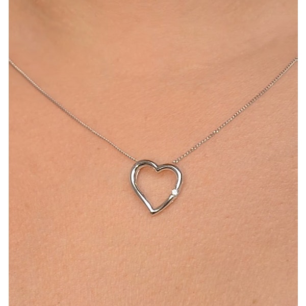 Diamond Heart Pendant Necklace 0.03ct 9K White Gold - Image 4