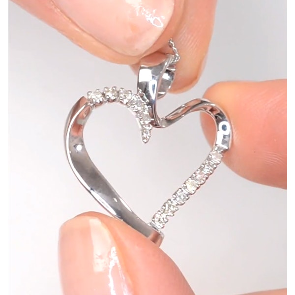 Heart Pendant Necklace 0.15ct Diamond 9K White Gold - Image 3
