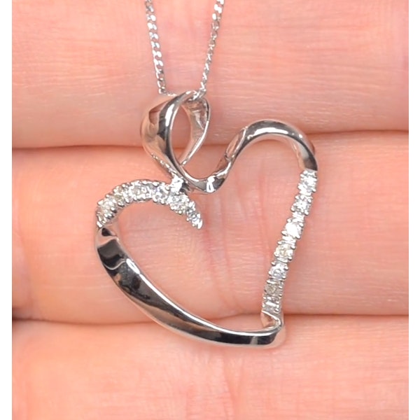 Heart Pendant Necklace 0.15ct Diamond 9K White Gold - Image 4
