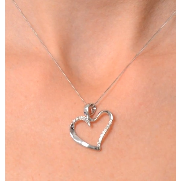 Heart Pendant Necklace 0.15ct Diamond 9K White Gold - Image 2