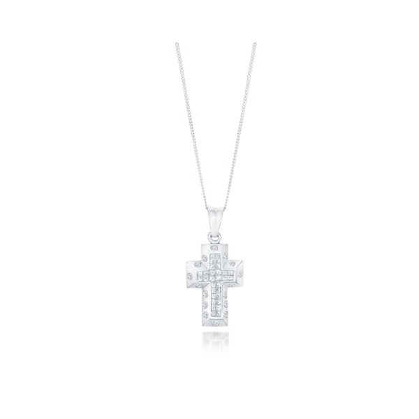 3/4 Carat Diamond Cluster Cross Pendant in 9K White Gold - Image 1