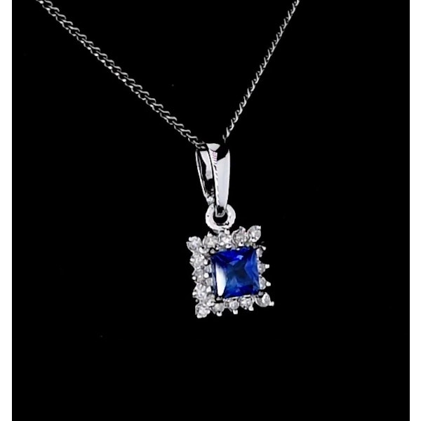 Stellato Sapphire and Diamond Pendant Necklace in 9K White Gold - Image 4