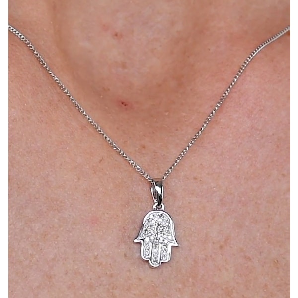 Stellato Lab Diamond Hamsa Pendant Necklace 0.13ct in 925 Silver - Image 3