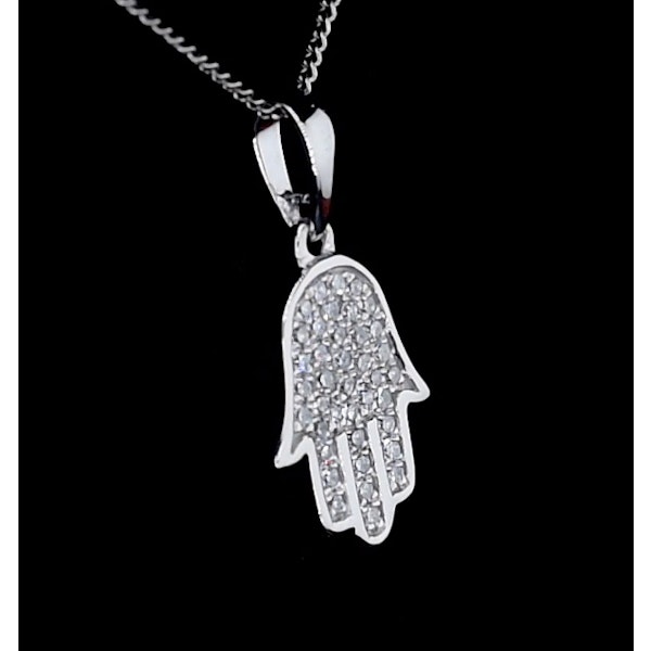 Stellato Lab Diamond Hamsa Pendant Necklace 0.13ct in 925 Silver - Image 4