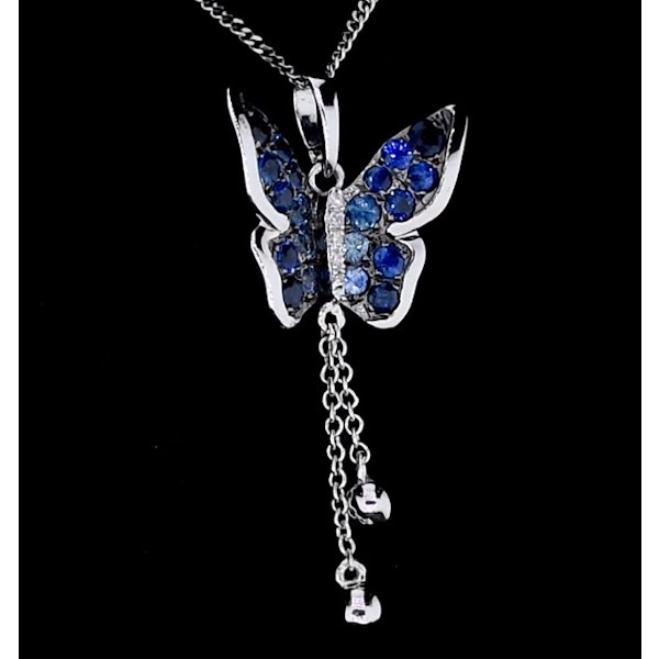 Stellato Sapphire Diamond Butterfly Pendant Necklace 9K White Gold - Image 4