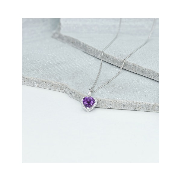 Stellato Amethyst and Diamond Heart Necklace in 9K White Gold - Image 3