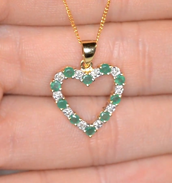 emerald and diamond heart pendant