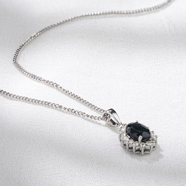 Sapphire 7 x 5mm And Diamond 9K Gold Pendant Necklace - Image 5