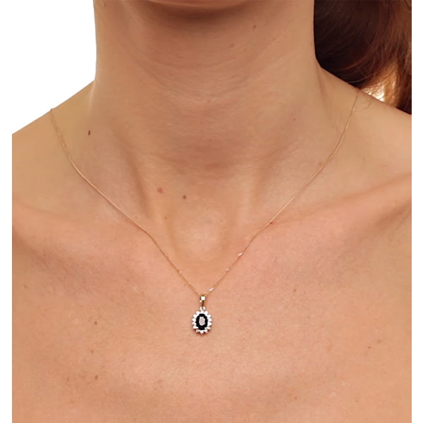 Sapphire 7 x 5mm And Diamond 9K Gold Pendant Necklace - Image 4