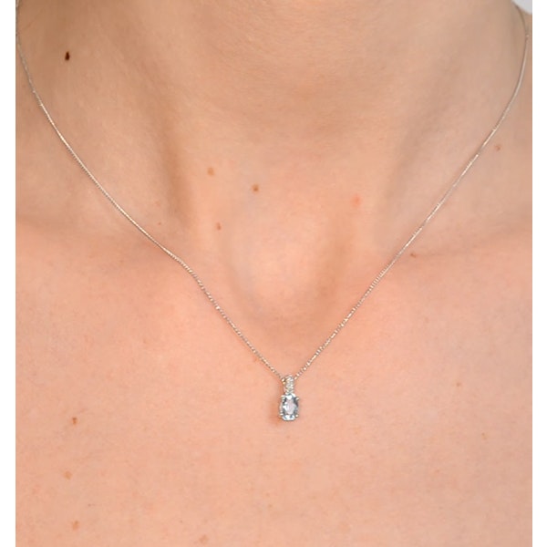 Aquamarine 0.34CT And Diamond 9K White Gold Pendant Necklace - Image 2