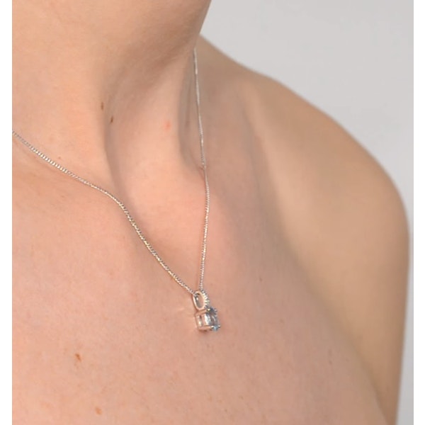 Aquamarine 0.34CT And Diamond 9K White Gold Pendant Necklace - Image 4