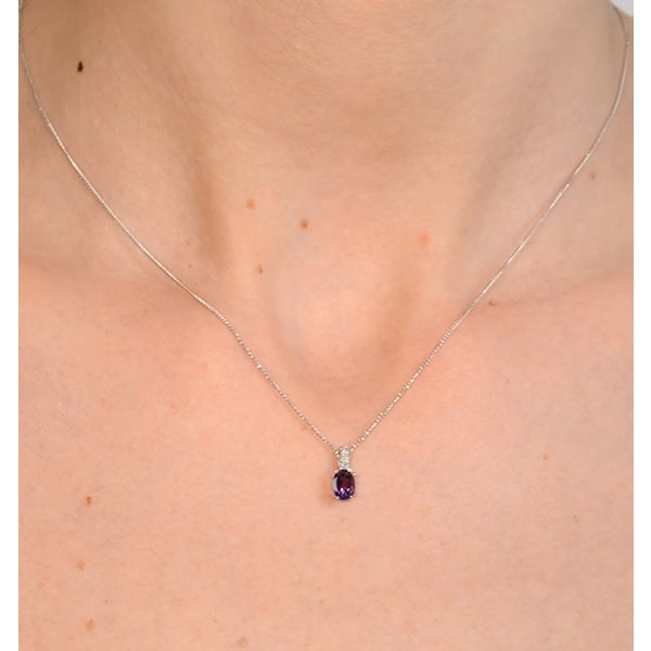 Amethyst 0.34CT And Diamond 9K White Gold Pendant Necklace - Image 2