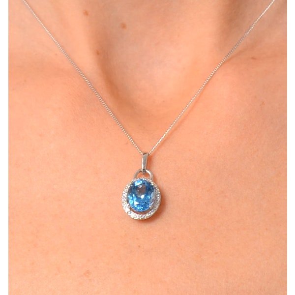 Blue Topaz 2.96CT And Diamond 9K White Gold Pendant Necklace - Image 4