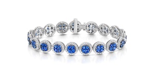 Sapphire and Lab Diamond Halo Bracelet in 9K White Gold Bracelet