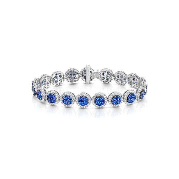 Diamond Halo and Sapphire Bracelet in 18K White Gold Bracelet J3357W - Image 1