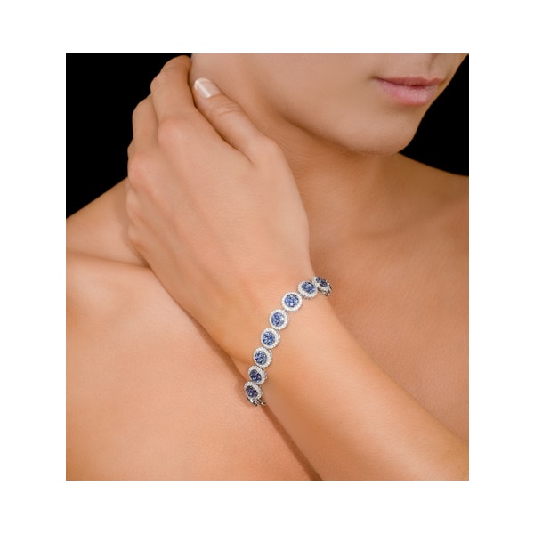 Sapphire and Lab Diamond Halo Bracelet in 9K White Gold Bracelet - Image 2