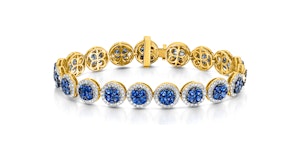 Diamond Halo and Sapphire Bracelet Set in 18K Gold Bracelet J3357