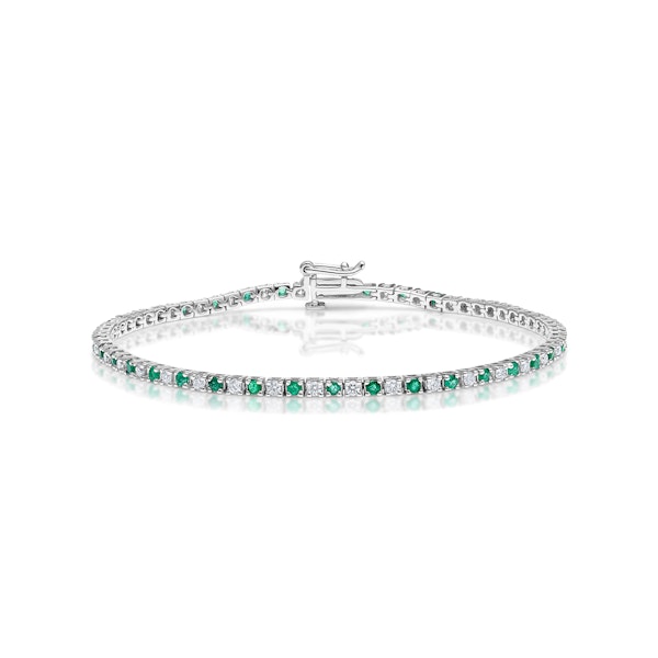 Emerald and 1ct Lab Diamond Tennis Bracelet in 9K White Gold - Image 1