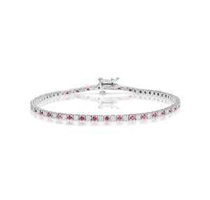 Ruby and 1ct Lab Diamond Tennis Bracelet in 9K White Gold