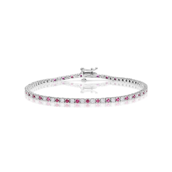 Ruby and 1ct Lab Diamond Tennis Bracelet in 9K White Gold - Image 1