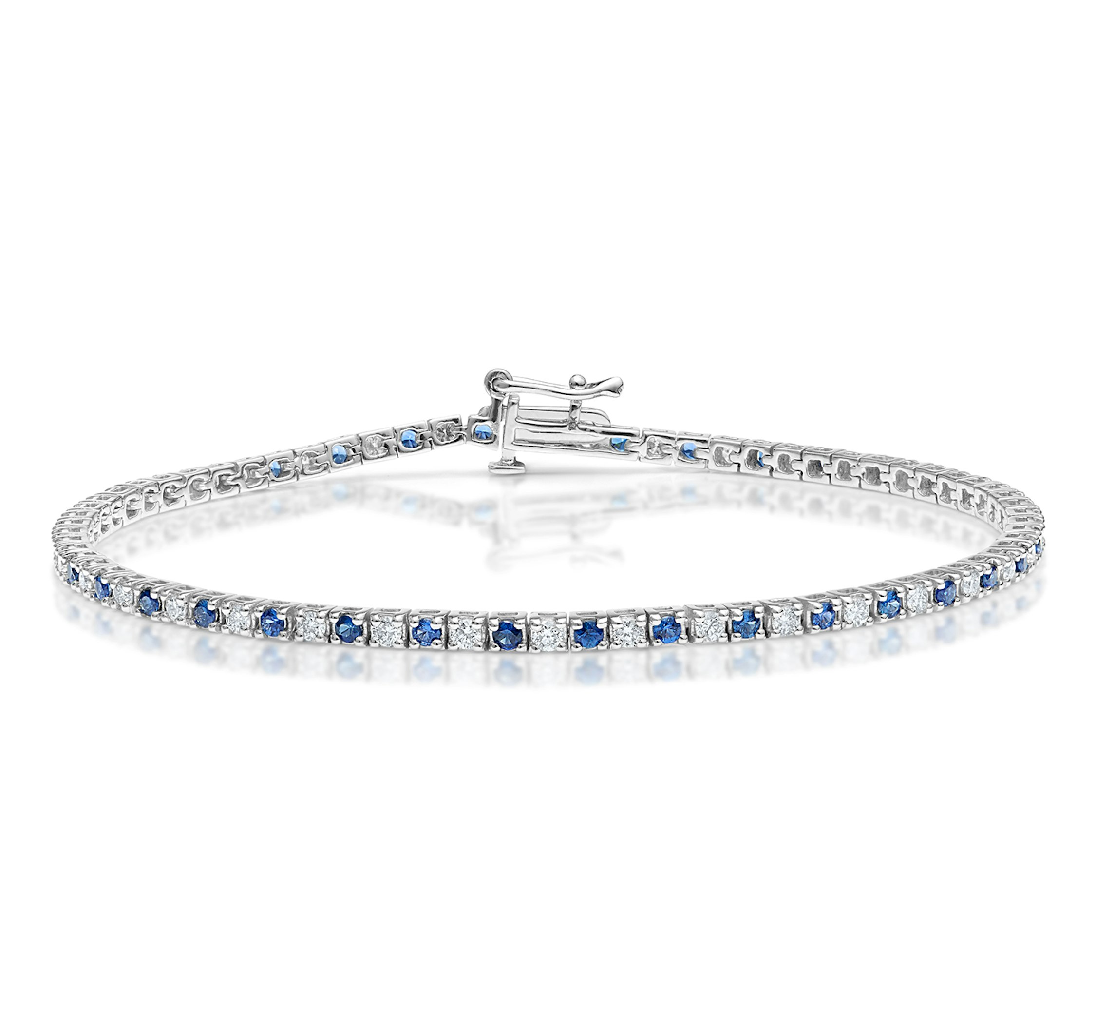Blue Sapphire And 1ct Lab Diamond Tennis Bracelet In 9k White Gold