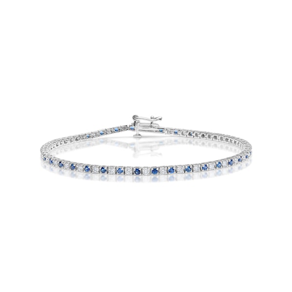 Blue Sapphire and 1ct Lab Diamond Tennis Bracelet in 9K White Gold - Image 1