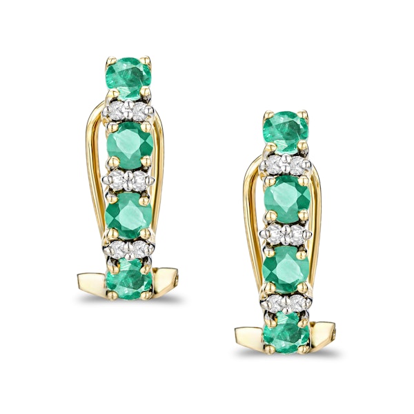 Emerald 1.10CT And Diamond 9K Yellow Gold Earrings - Image 2