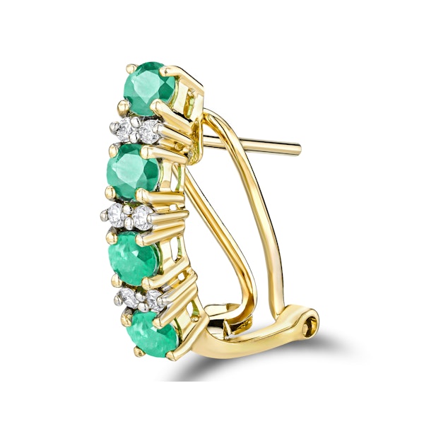 Emerald 1.10CT And Diamond 9K Yellow Gold Earrings - Image 3