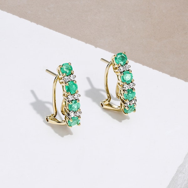 Emerald 1.10CT And Diamond 9K Yellow Gold Earrings - Image 4
