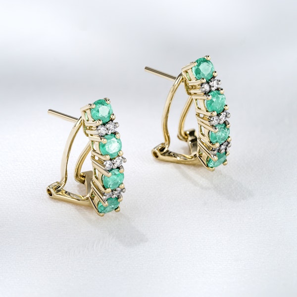 Emerald 1.10CT And Diamond 9K Yellow Gold Earrings - Image 5