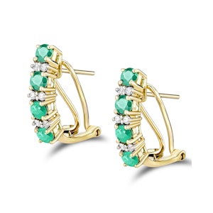 Emerald 1.10CT And Diamond 9K Yellow Gold Earrings