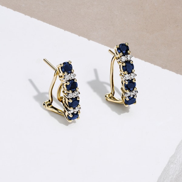 Sapphire 1.45CT And Diamond 9K Yellow Gold Earrings - Image 5